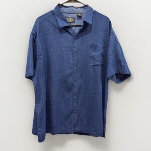 Nat Nast Shirt Mens XL Blue Silk Cotton Short Sleeve Button Up Camp Geometric